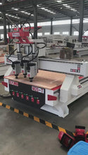 Load and play video in Gallery viewer, Three Spindles automatic change 4&#39;x8&#39; CNC Wood Router For Wood Cabinet and MDF Door making
